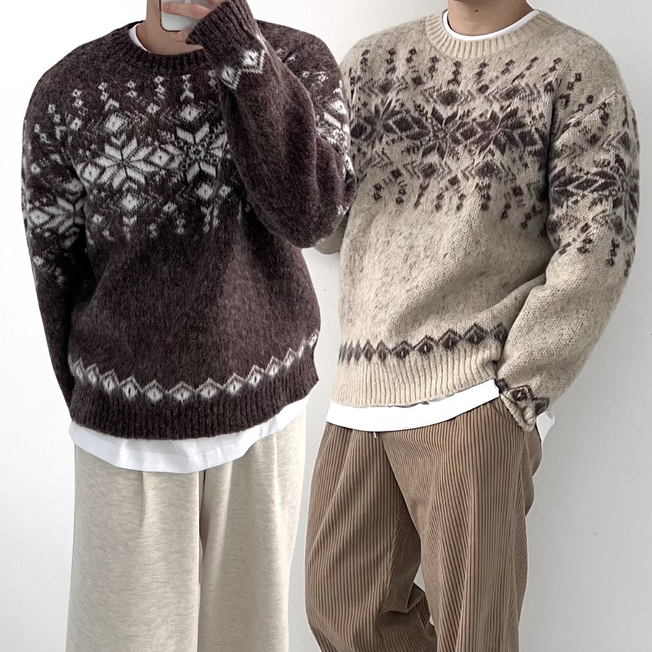 남자노르딕니트 남자눈꽃니트 두꺼운스웨터 제품 이미지
