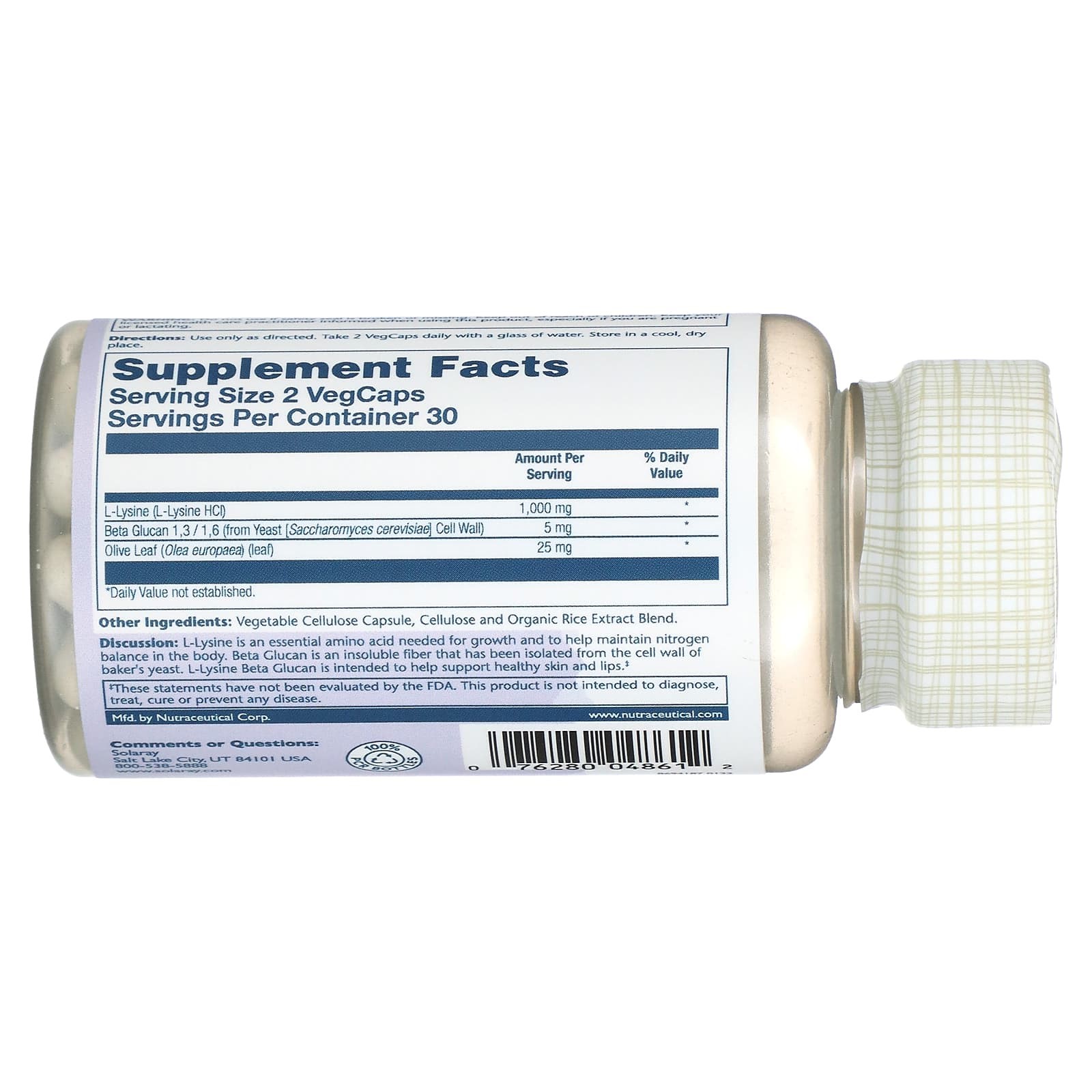 솔라레이 리신 베타 글루칸 1000mg 올리브잎 라이신 L라이신 60캡슐, 2개 - 상세 이미지 4