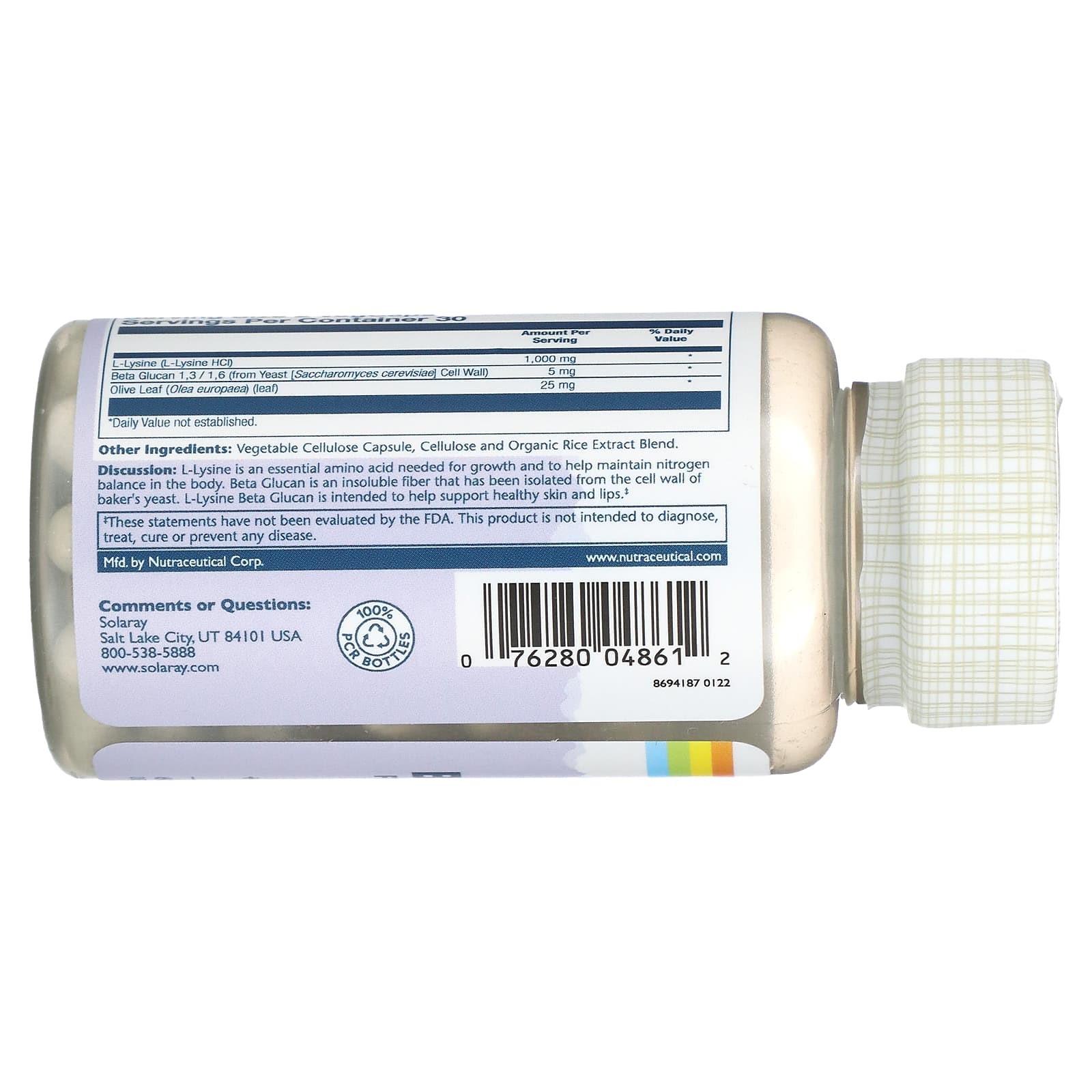 솔라레이 리신 베타 글루칸 1000mg 올리브잎 라이신 L라이신 60캡슐, 2개 - 상세 이미지 3
