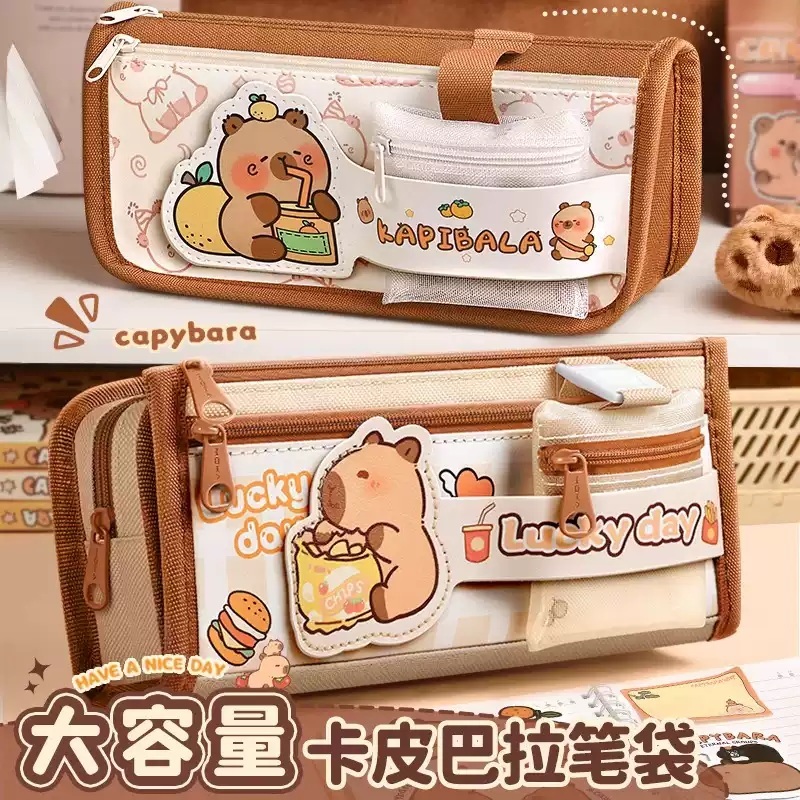 카피바라 필통 세트 학생 학용품 파우치 대용량 필기구 캐릭터 귀여운 펜케이스 - 상세 이미지 4