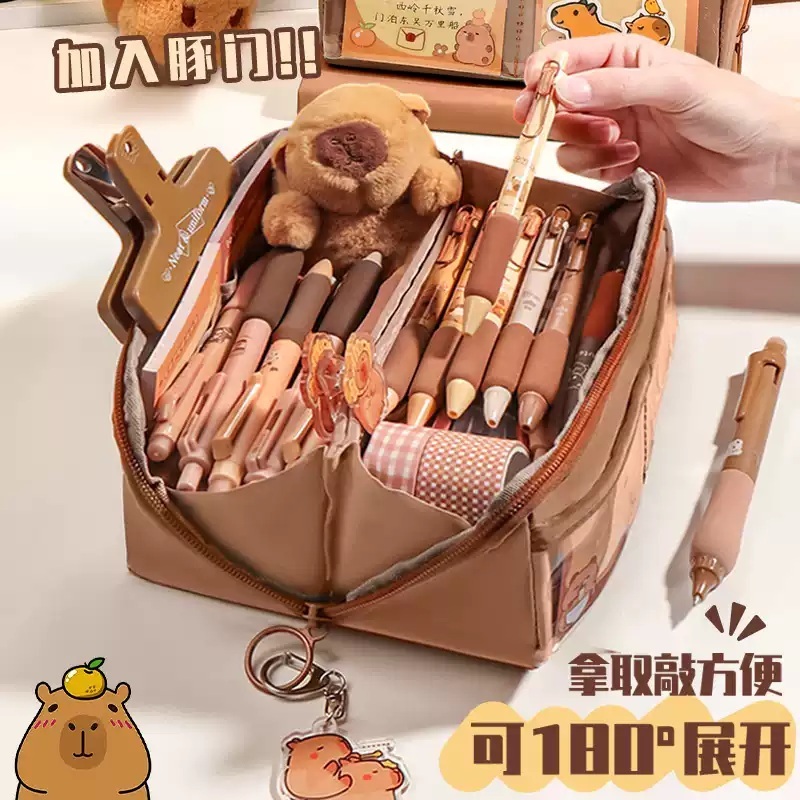 카피바라 필통 대용량 다용도 필기구 문구 학용품 캐릭터 브라운 학생 펜케이스 - 상세 이미지 3