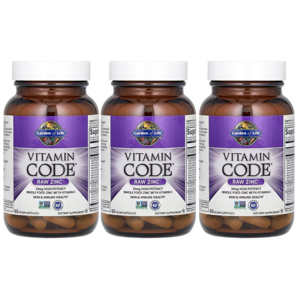 가든오브라이프 비타민 코드 로우 징크 아연 Vitamin Code RAW Zinc 30mg 60정 3개 : VitaPlus