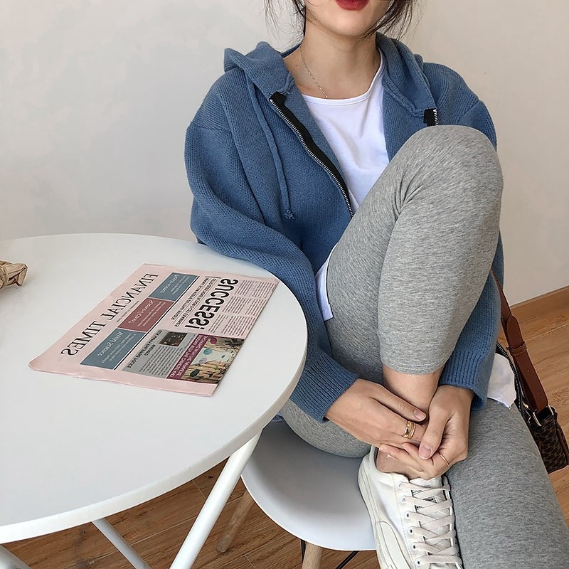 데일리 루즈핏 후드 투웨이 집업 니트 이미지 6