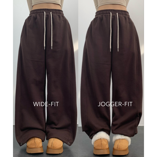 기모 밑단스냅 도톰기모 부드러운 와이드 팬츠 겨울 바지 트레이닝 밴딩 팬츠 - 상품 이미지