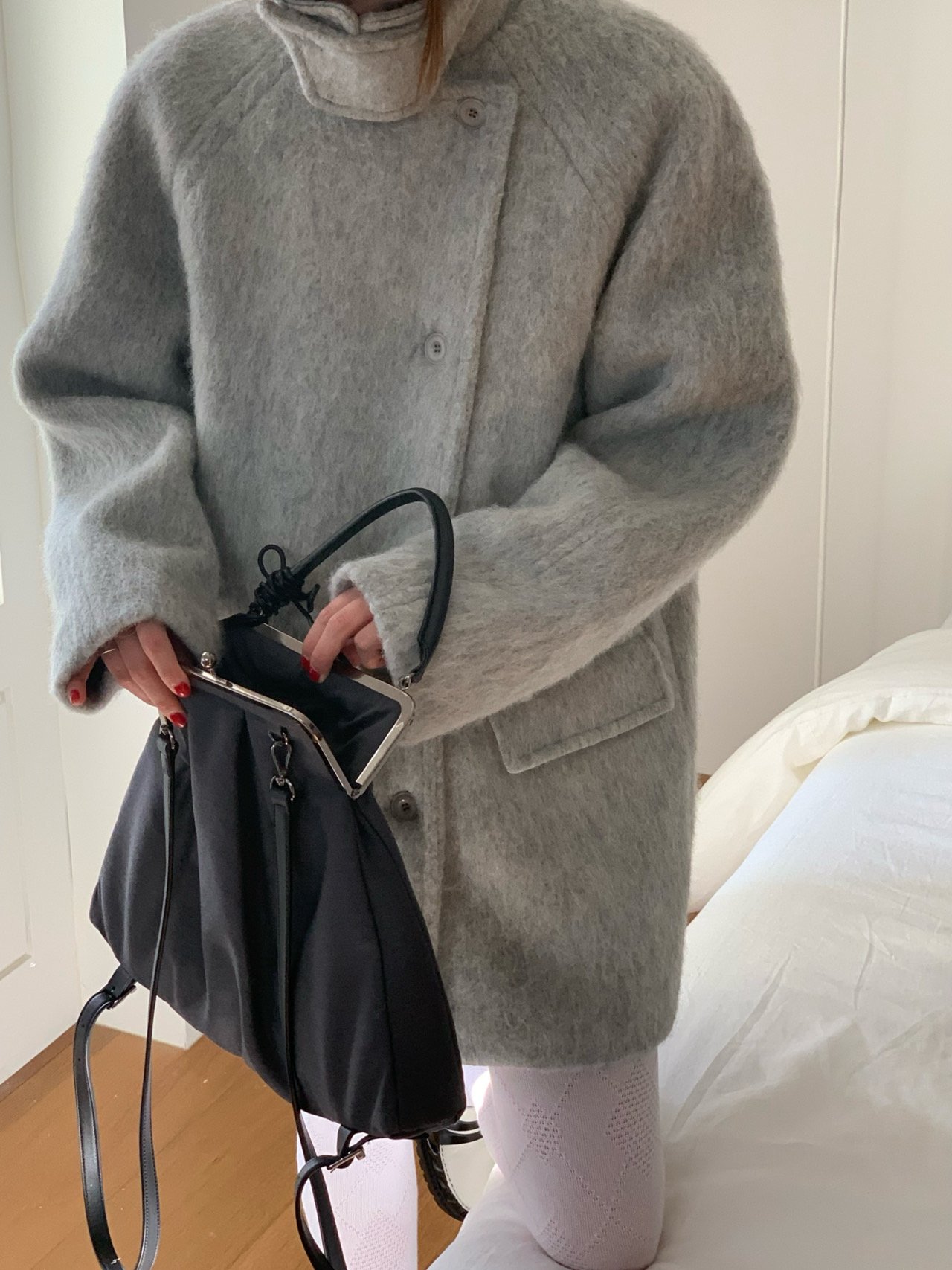 시어 울70 수리 알파카 비조 카라 하이넥 하프 코트 3color 상세 이미지 20