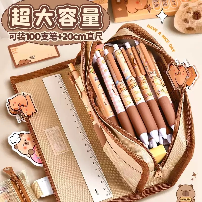 카피바라 필통 세트 학생 학용품 파우치 대용량 필기구 캐릭터 귀여운 펜케이스 - 상세 이미지 5
