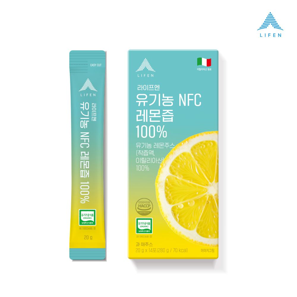 라이프엔 유기농 NFC 착즙 레몬즙 100% 레몬물 효능 20gx14포 14포, 1개 - 상품 이미지