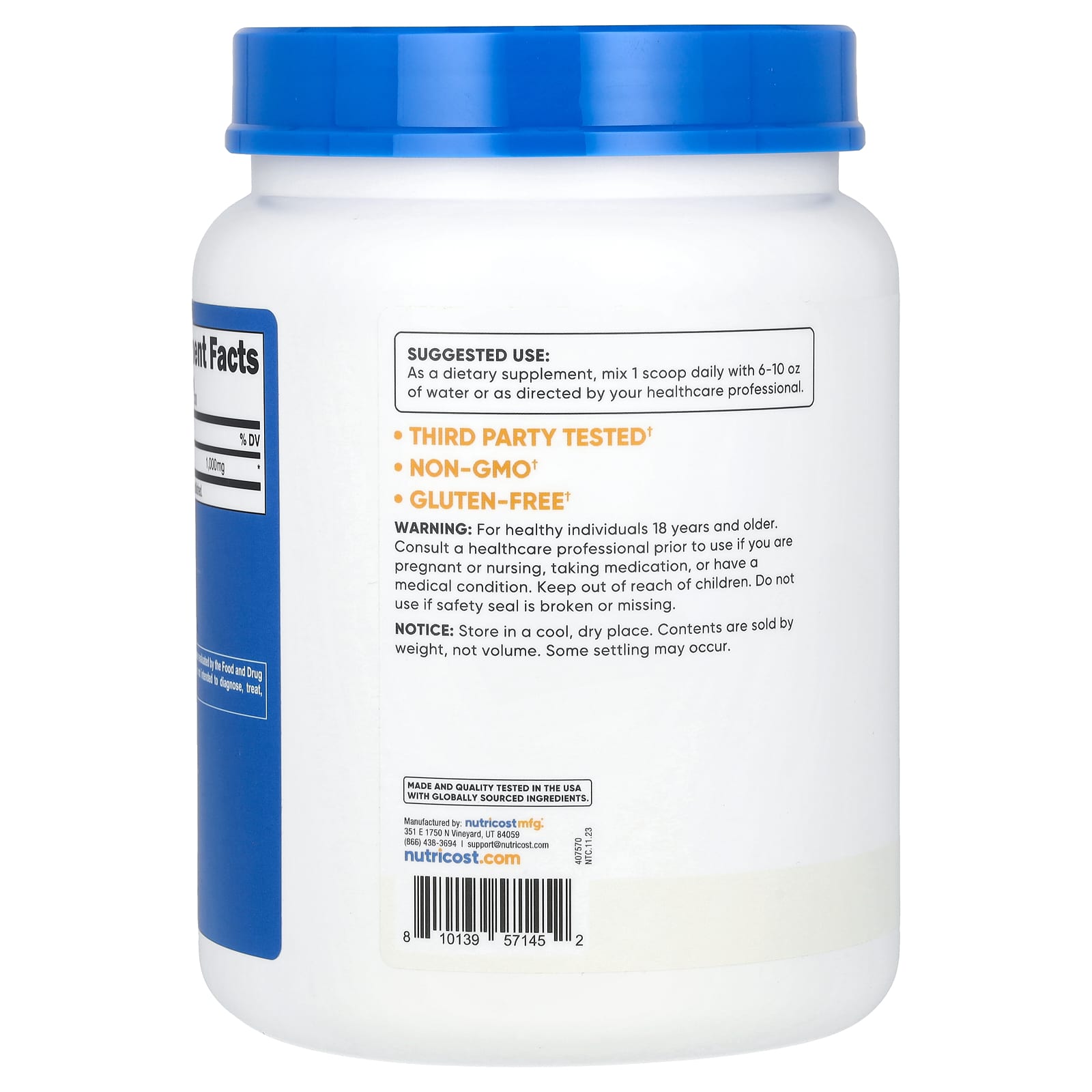 뉴트리코스트 리신 파우더 1000mg 1kg 라이신 L라이신 분말 x 2병 - 상세 이미지 4
