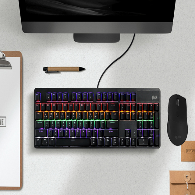 지클릭커 슈퍼히어로 SPMK104 컬러드 풀 윤활 기계식 게이밍 키보드 마우스 세트 블랙