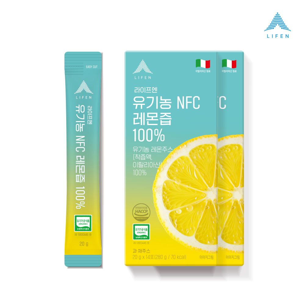 라이프엔 유기농 NFC 착즙 레몬즙 100% 레몬물 효능 20gx14포 14포, 2개 - 상품 이미지