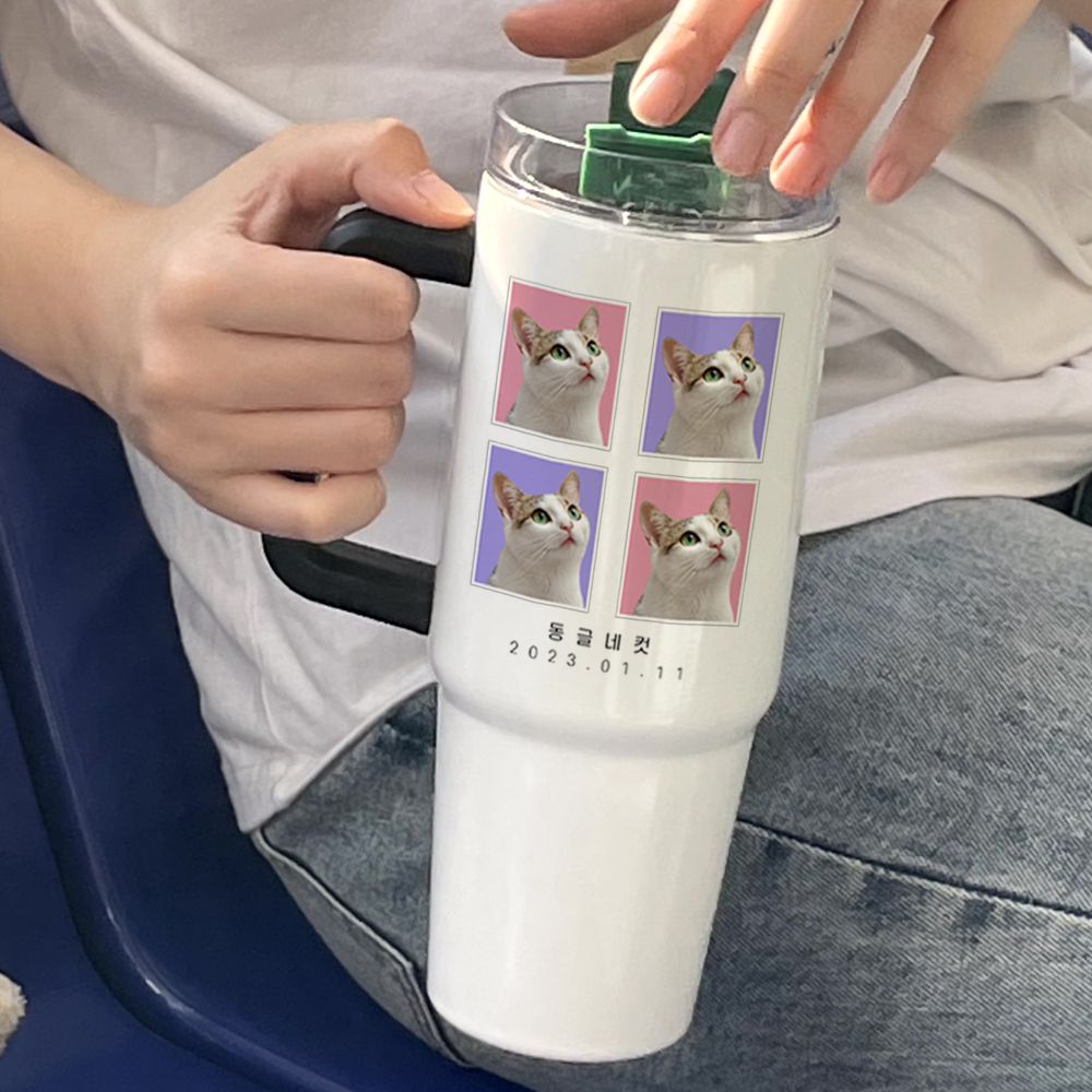 더오래 커스텀 텀블러 850ml 주문제작 생일선물 대용량 손잡이 펄화이트(유광) 디자인1 - 상세 이미지 4