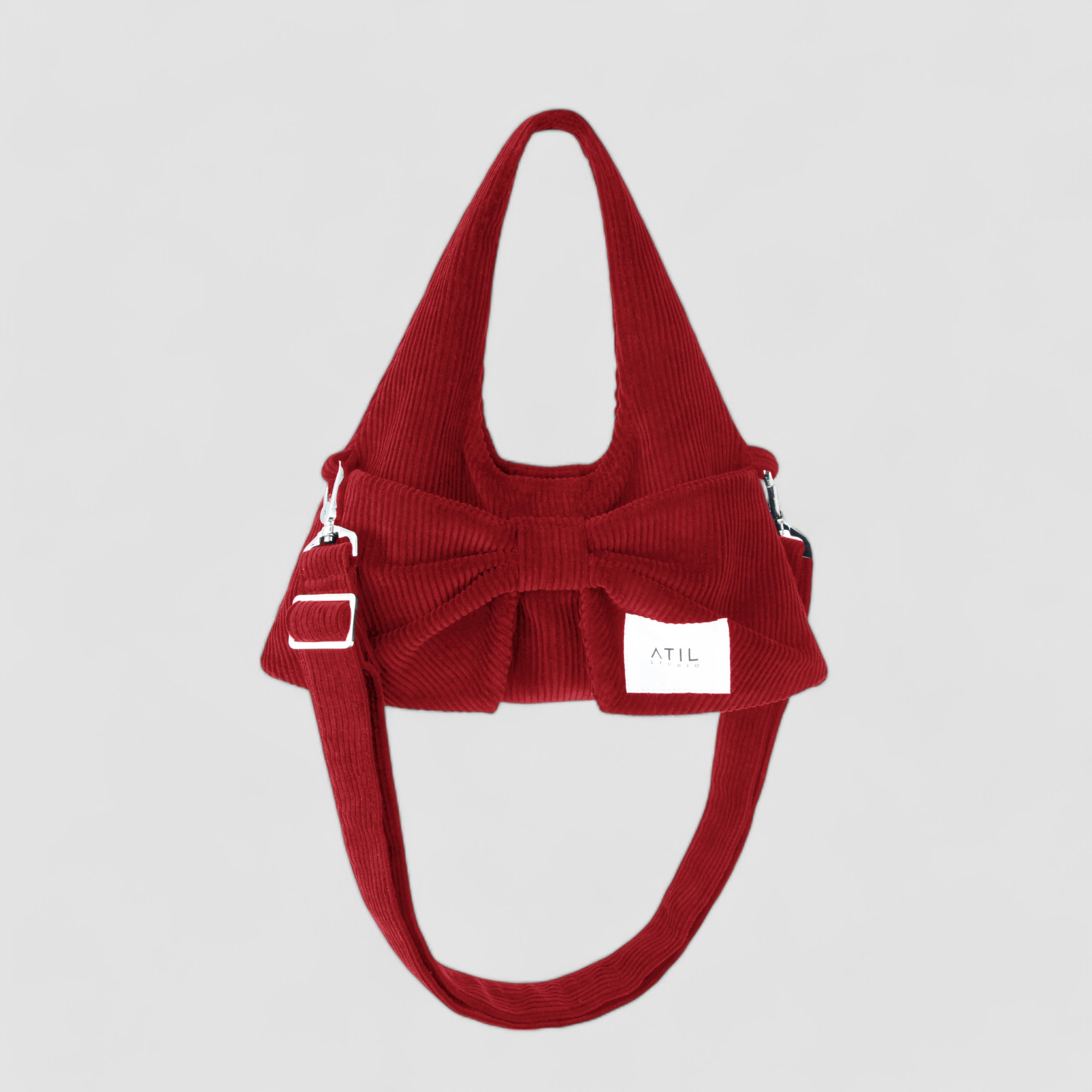 [ATIL STUDIO] 코듀로이 미니 리본 호보 도트 앤 크로스백 _ [레드]