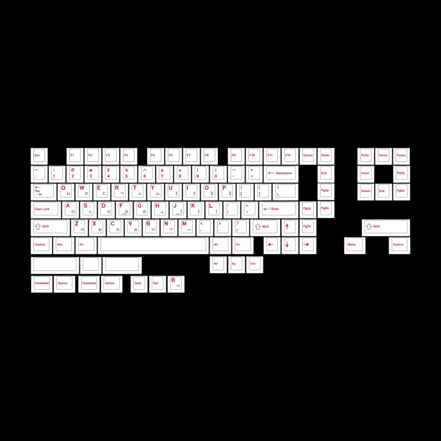 Soulcat 고함량 PBT 염료승화 한글 영어 키캡 107키 커스텀키보드 교체용 (ROW)