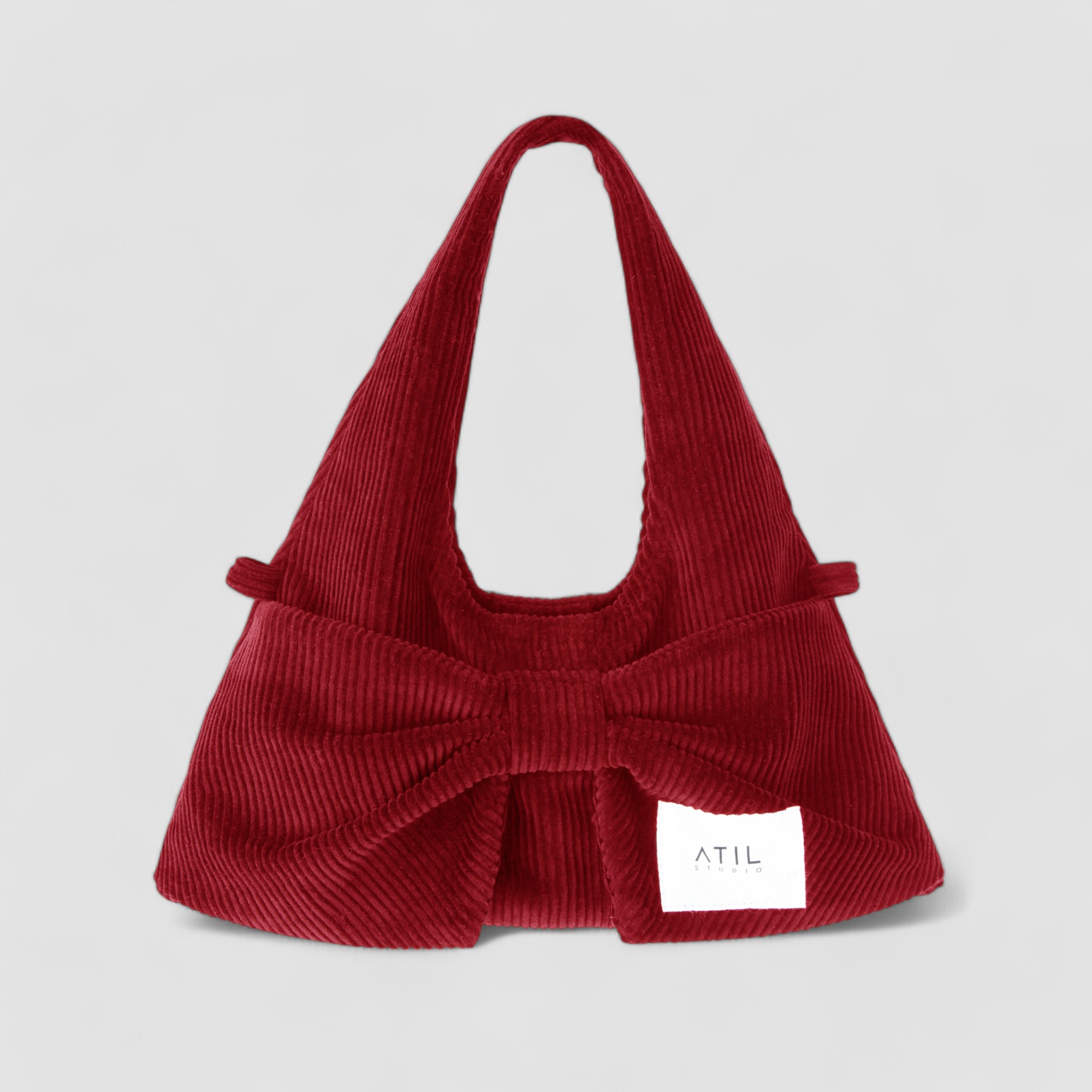 [ATIL STUDIO] 코듀로이 미니 리본 호보 도트 앤 크로스백 _ [레드] - 상세 이미지 2