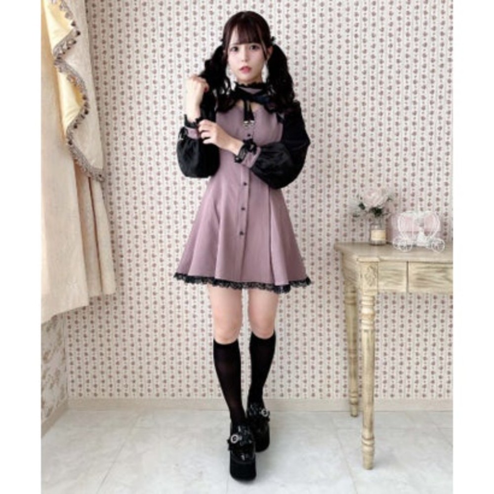 로지타 ROJITA 스탠드카라 시어슬리브 원피스 핑크 일본 지뢰계 양산형 멘헤라 하라주쿠 이미지 7