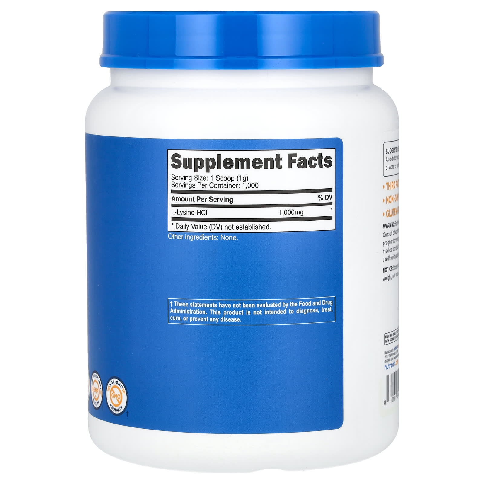 뉴트리코스트 리신 파우더 1000mg 1kg 라이신 L라이신 분말 x 2병 - 상세 이미지 2