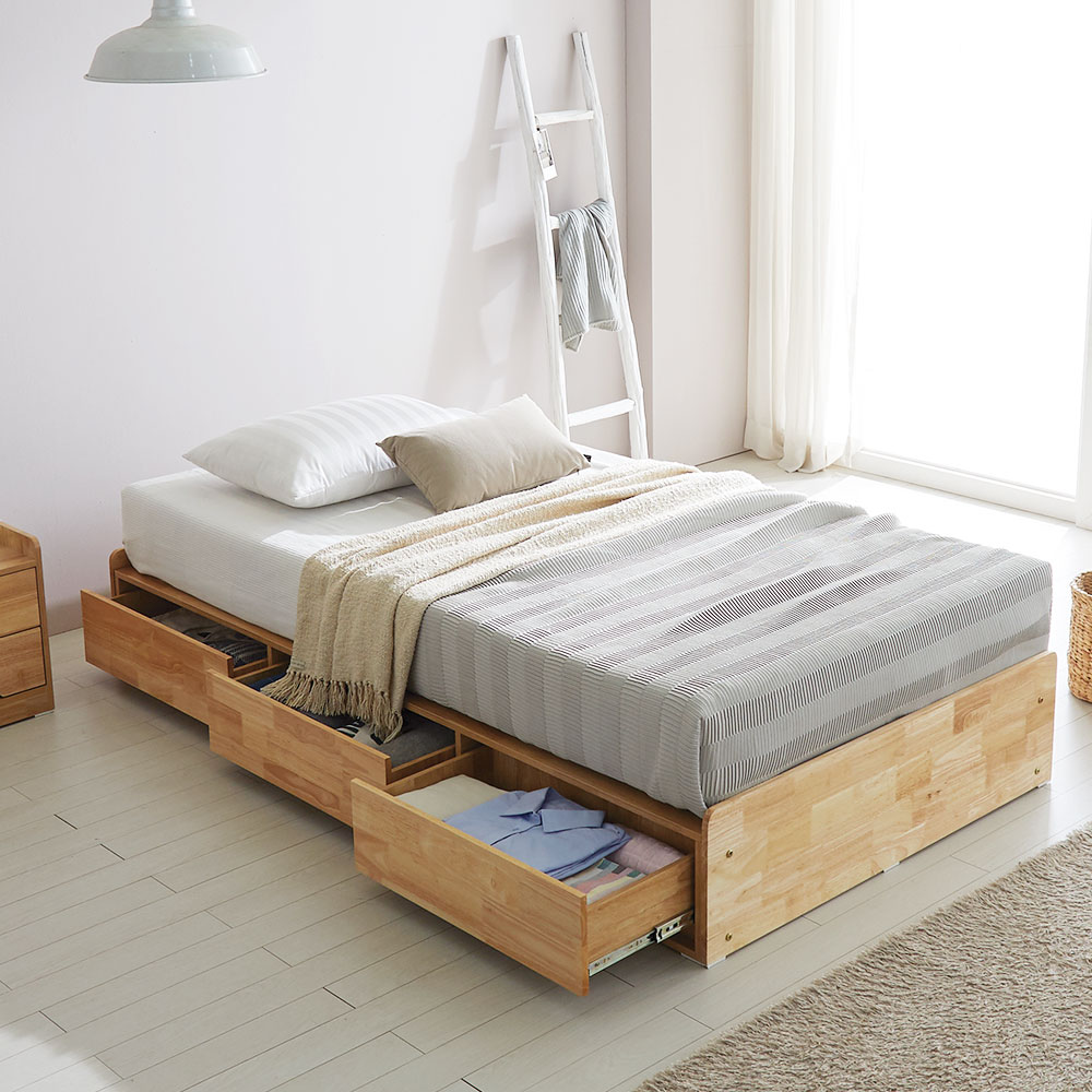 장인가구 노마 헤드리스 서랍형 수납 원목 침대 프레임 SS