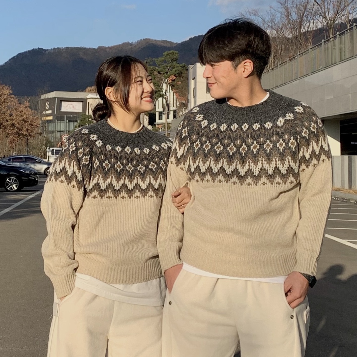 눈꽃 노르딕니트 빈티지 노르딕스웨터 오버핏 커플니트 - 메인 이미지