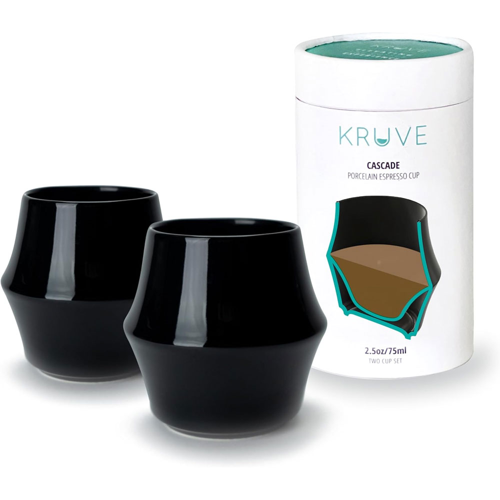 크루브 캐스케이드 에스프레소 도자기 커피 잔 세트 블랙 2p