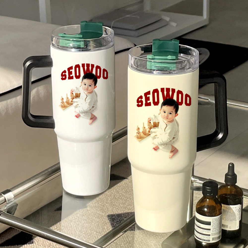 더오래 커스텀 텀블러 850ml 주문제작 생일선물 대용량 손잡이 펄화이트(유광) 디자인1 이미지 6