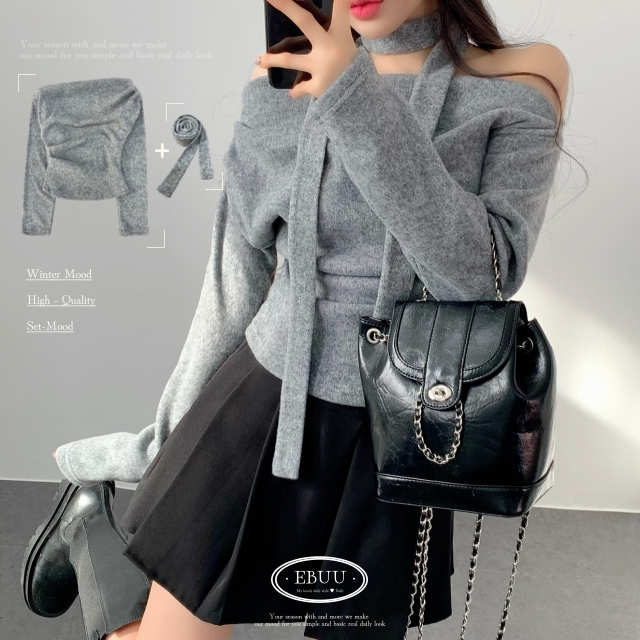 연말룩 머플러세트 오프숄더 여리무드 포근 언오프 테디 초커 세트 크리스마스 - 상세 이미지 4