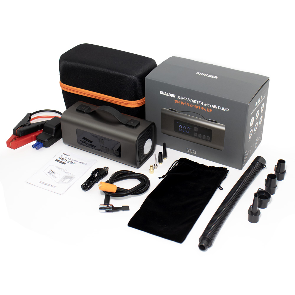 칼더 점프스타터 타이어 공기압 주입기 겸용 자동차 배터리방전 충전 휴대용 대용량 공기 플로우