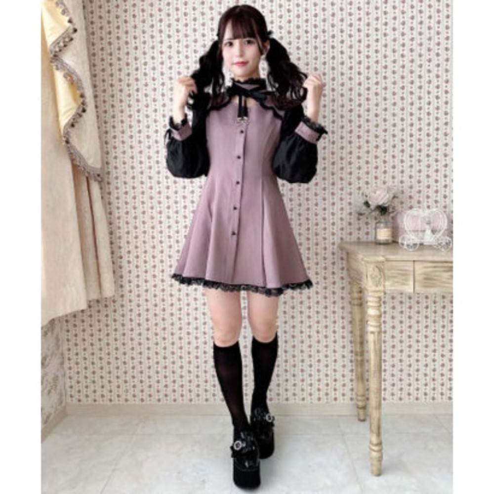 로지타 ROJITA 스탠드카라 시어슬리브 원피스 핑크 일본 지뢰계 양산형 멘헤라 하라주쿠 이미지 6