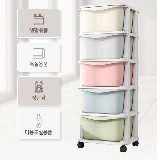 4단 플라스틱 서랍장 바퀴 서랍장 속옷장 안방 드레스룸 서랍장 - 상세 이미지 3