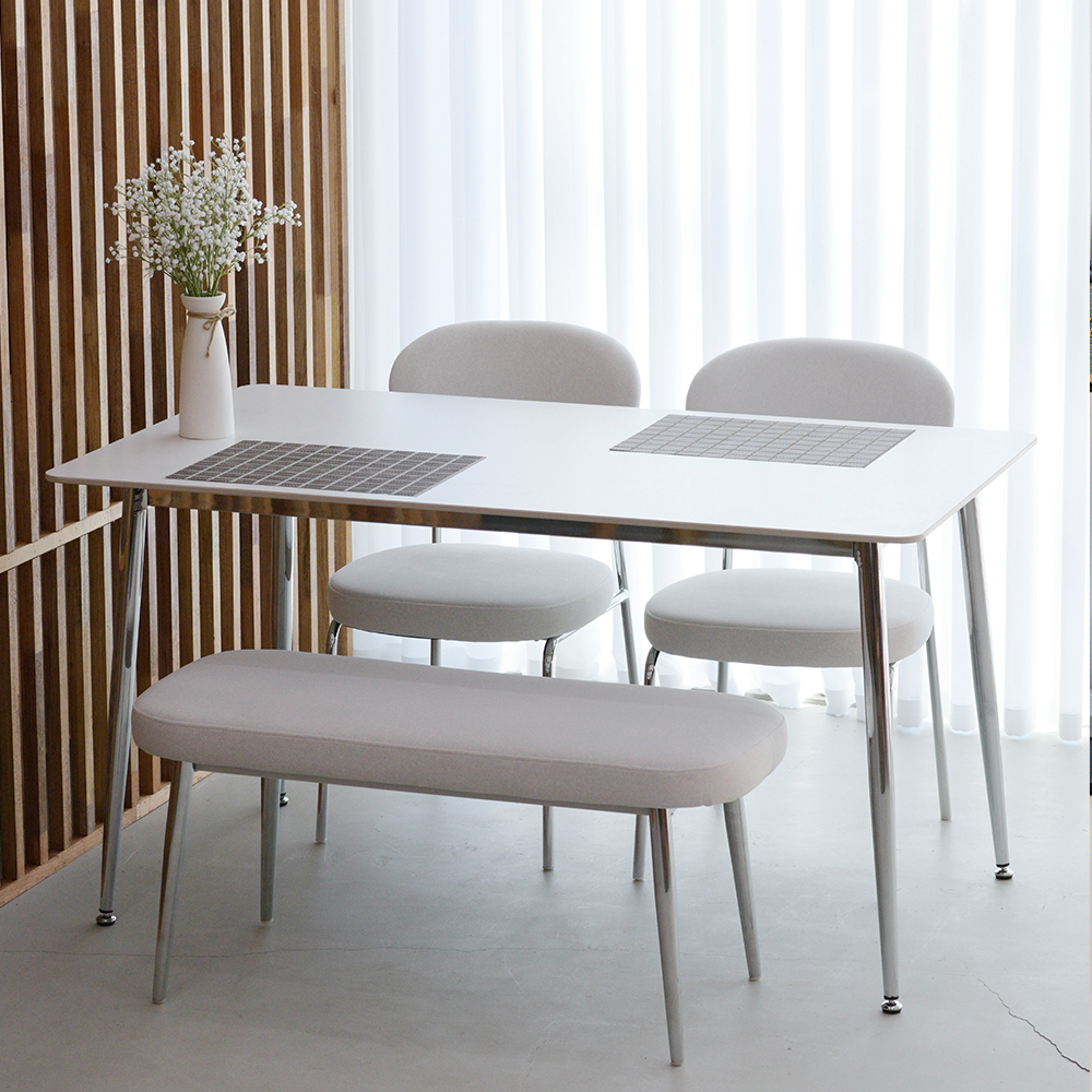 세바 세라믹식탁 세트 크롬프레임 사각형 4인용 식탁 포세린 1200 의자2 벤치