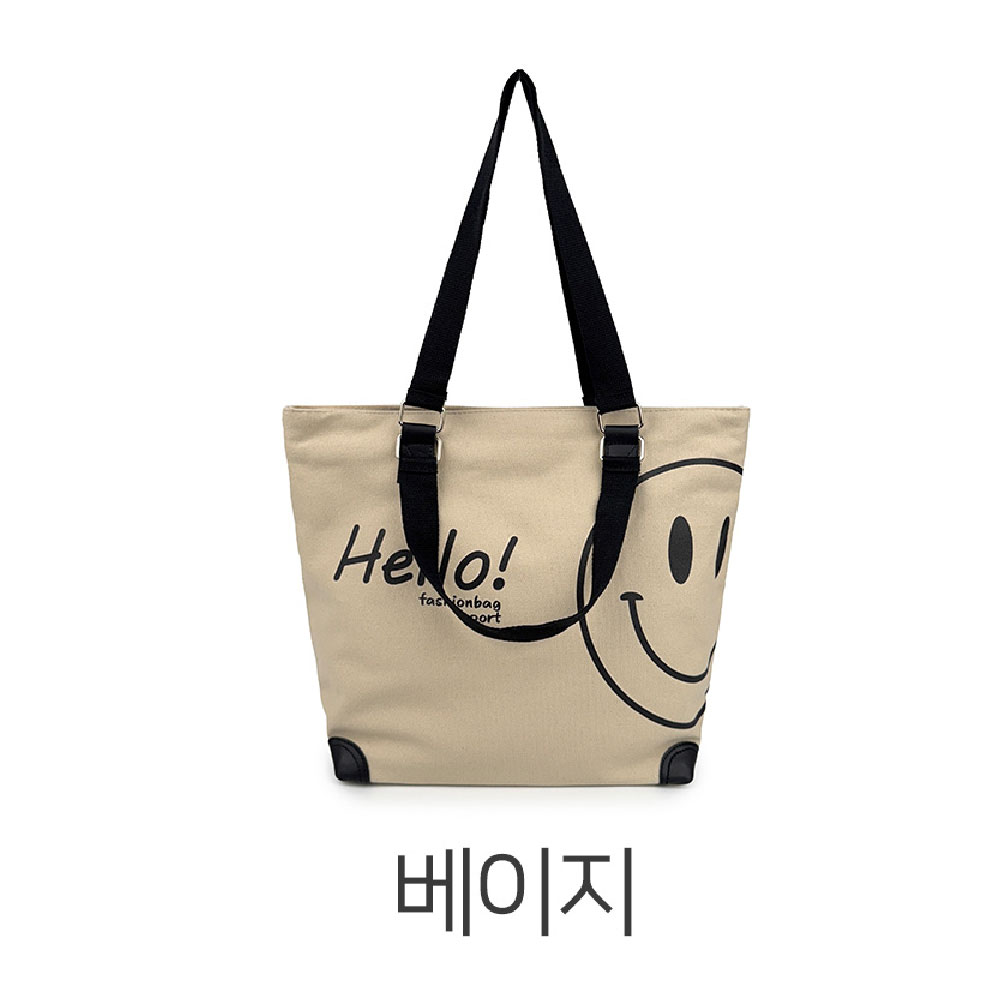 캔버스 빅사이즈 숄더백 헬로우 스마일 패션백 여대생 직장인 여성 큰 대형 숄더백 가방 - 상세 이미지 3