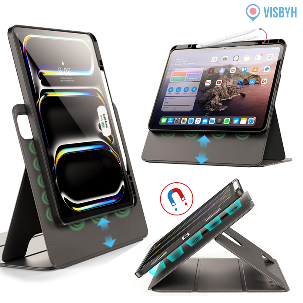 비스비 플렉스뷰 마그네틱 케이스/ 가로세로회전스탠딩/ 다크 그레이, 아이패드 프로 33cm(13인치) M4 7세대