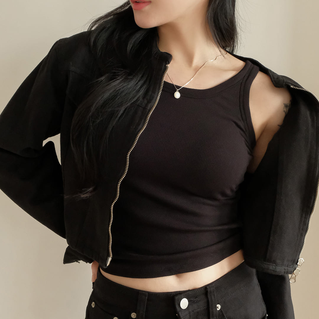 비침없는 캡내장 베이직 골지 레이어드 나시탑 - 상세 이미지 3