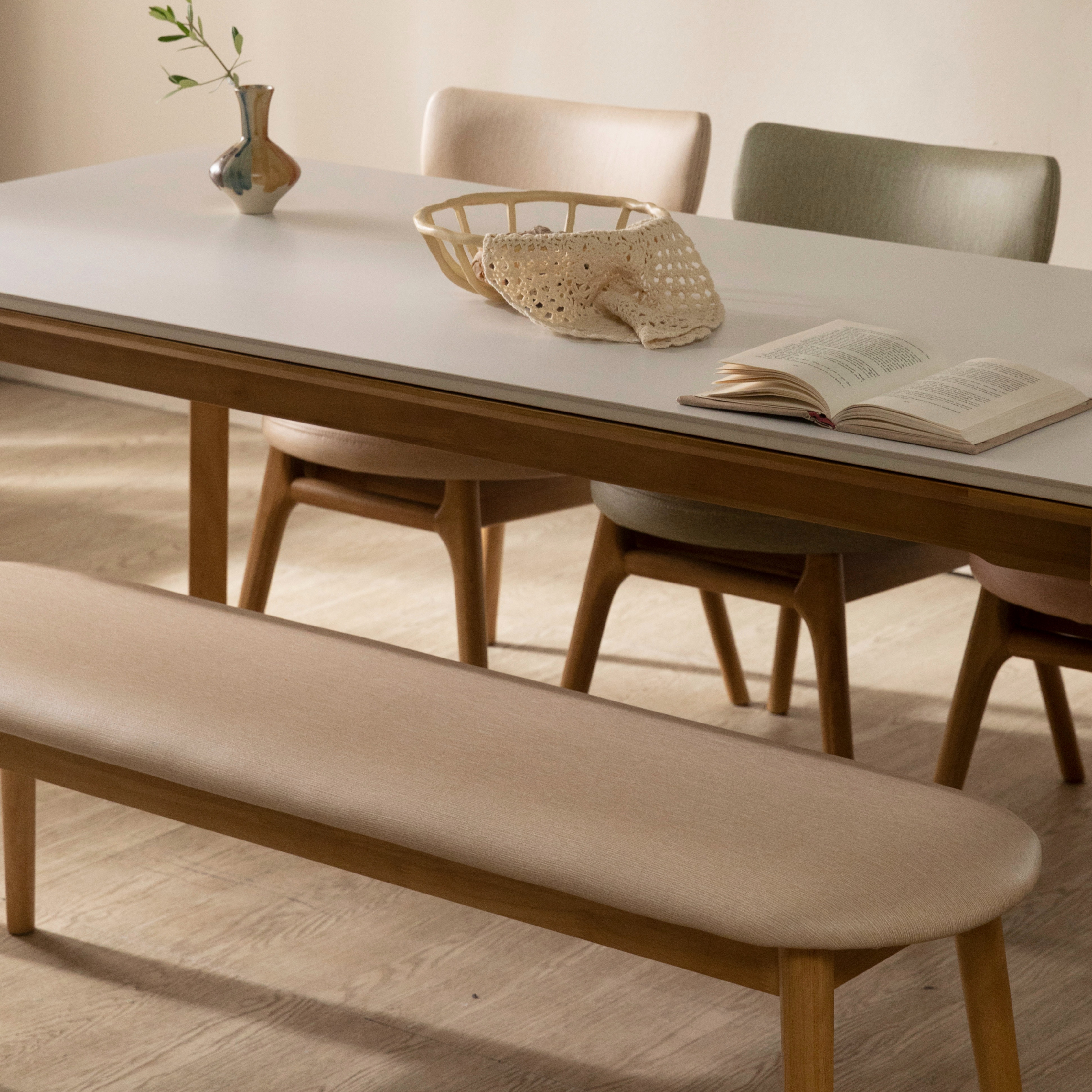 [4인 식탁] 미코하임 디에르 원목 18T 포세린 양면 세라믹 카페 식탁 테이블 1400mm, 내추럴