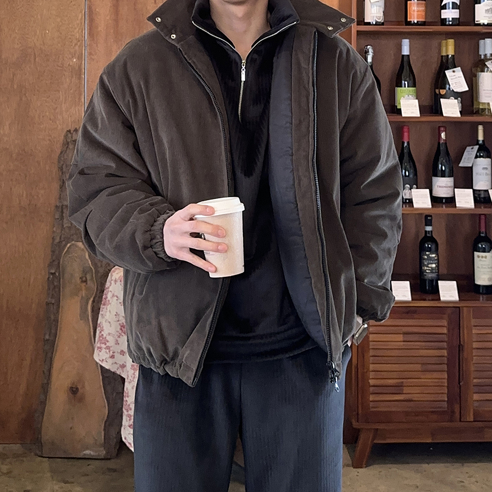 코듀로이 패딩 오버핏 골덴 투웨이 점퍼 남자 숏 패딩