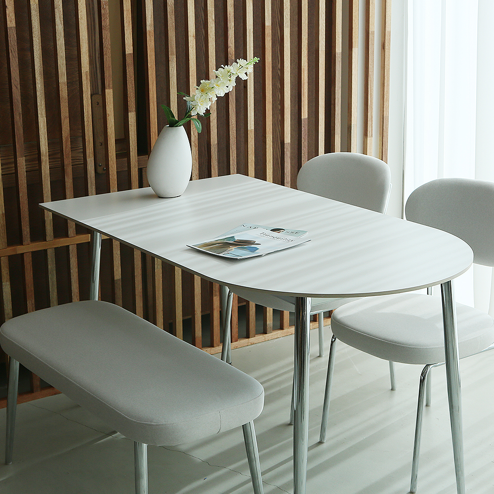 세레스 반타원 4인용식탁 세트 세라믹식탁 포세린 1200 의자2 벤치