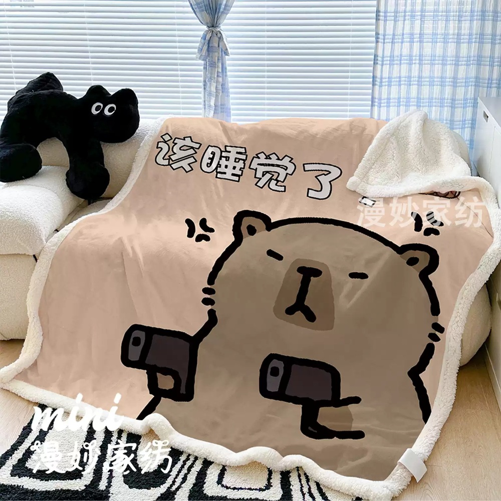 카피바라 담요 귀여운 무릎담요 낮잠 집순이 이불 부드러운 동물 덮개 블랭킷 망토 - 상세 이미지 4