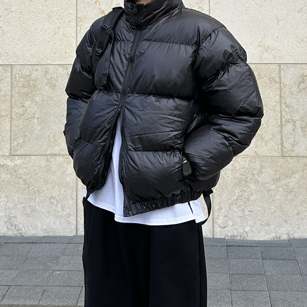 남자 유광패딩 오버핏 웰론 커플 크롭 숏 패딩 - 상세 이미지 2