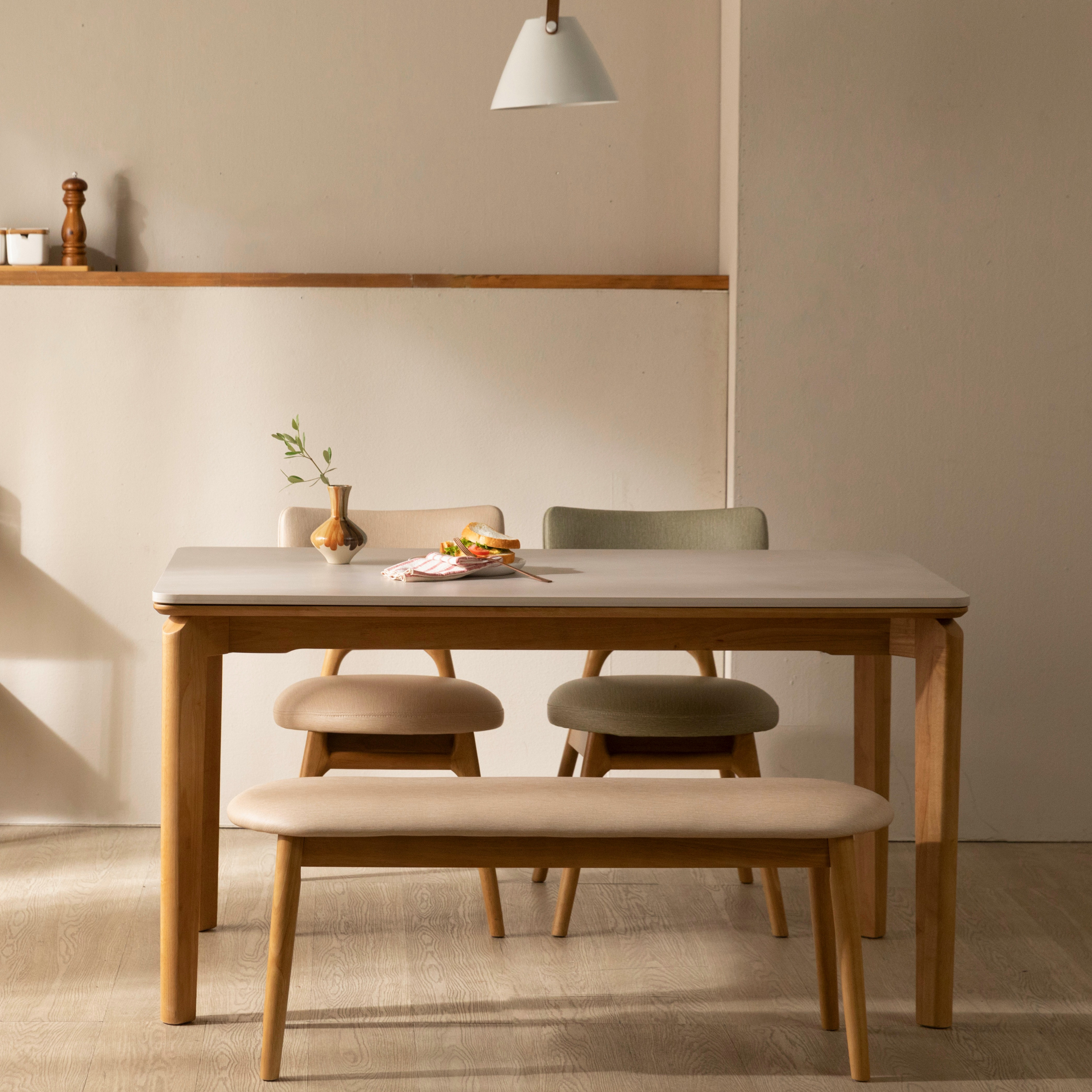 [4인 식탁] 미코하임 디에르 원목 18T 포세린 양면 세라믹 카페 식탁 테이블 1400mm, 내추럴