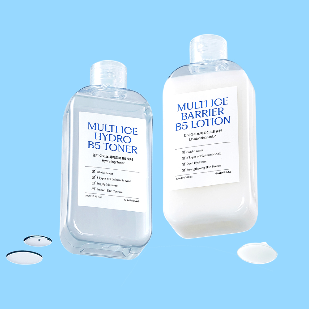 얼라이브랩 멀티 아이스 하이드로 B5 토너 200ml X 멀티 아이스 배리어 B5 로션  2종 세트 200ml 빙하수 속수분 충전 세트 - 상품 이미지