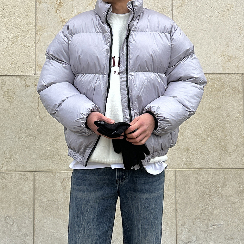 남자 유광패딩 오버핏 웰론 커플 크롭 숏 패딩 - 상세 이미지 3