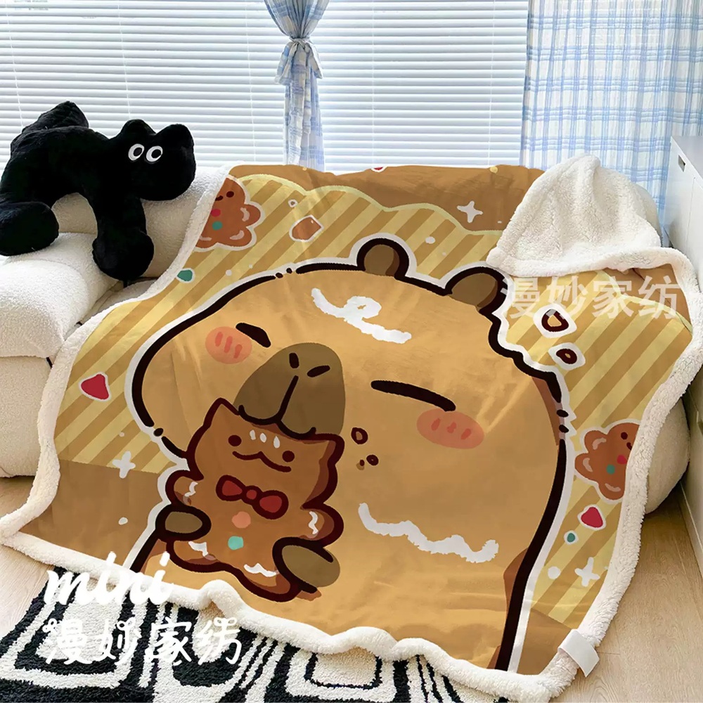 카피바라 담요 귀여운 무릎담요 낮잠 집순이 이불 부드러운 동물 덮개 블랭킷 망토 - 상세 이미지 5