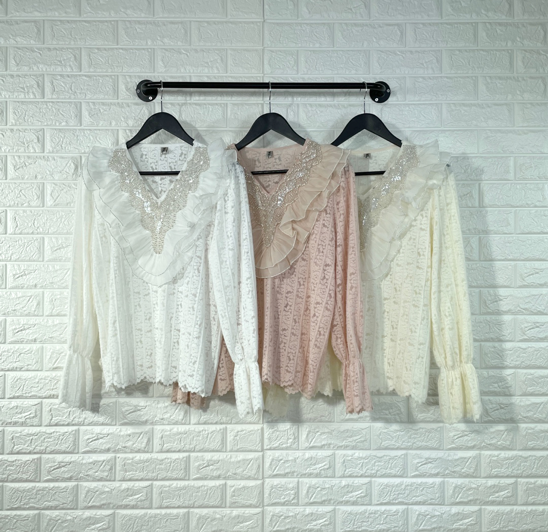 여자여자몰 스팽글비즈 프릴 기모블라우스 시스루플라워 화려한블라우스 겨울 - 상세 이미지 5