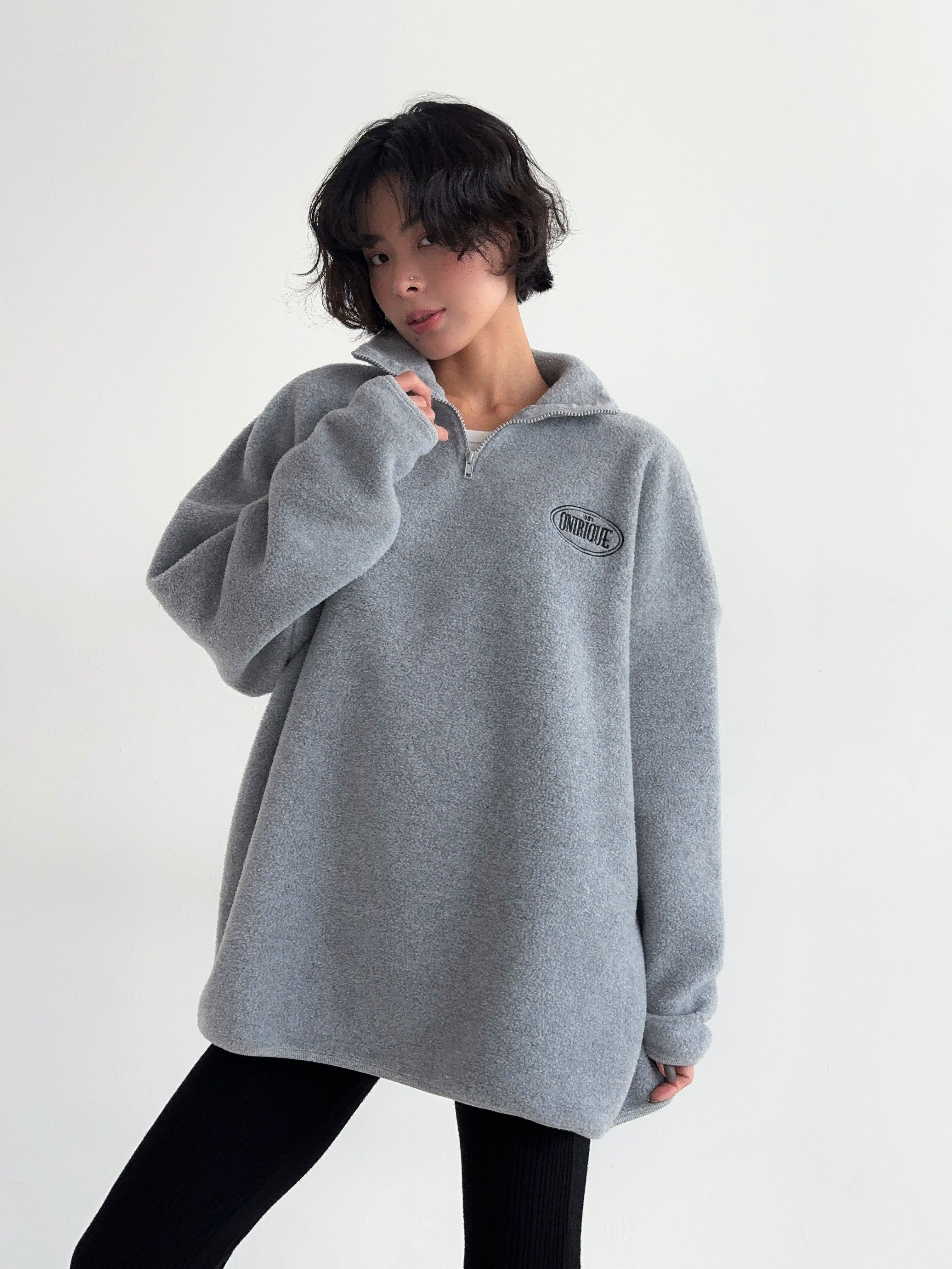 겨울 후리스 플리스 기모 반집업 하이넥 오버핏 맨투맨 티셔츠 커플 4컬러 상세 이미지 7