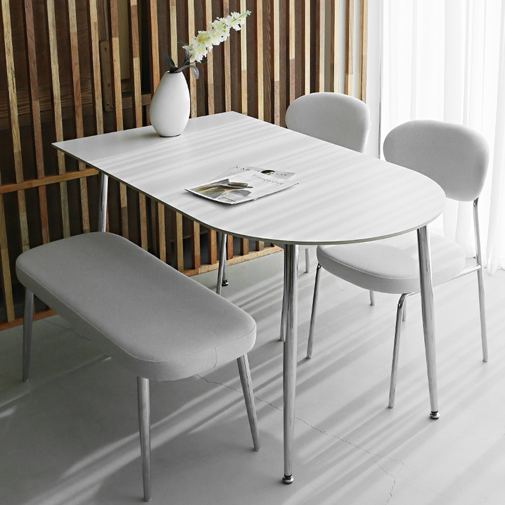 세레스 반타원 4인용식탁 세트 세라믹식탁 포세린 1200 의자2 벤치