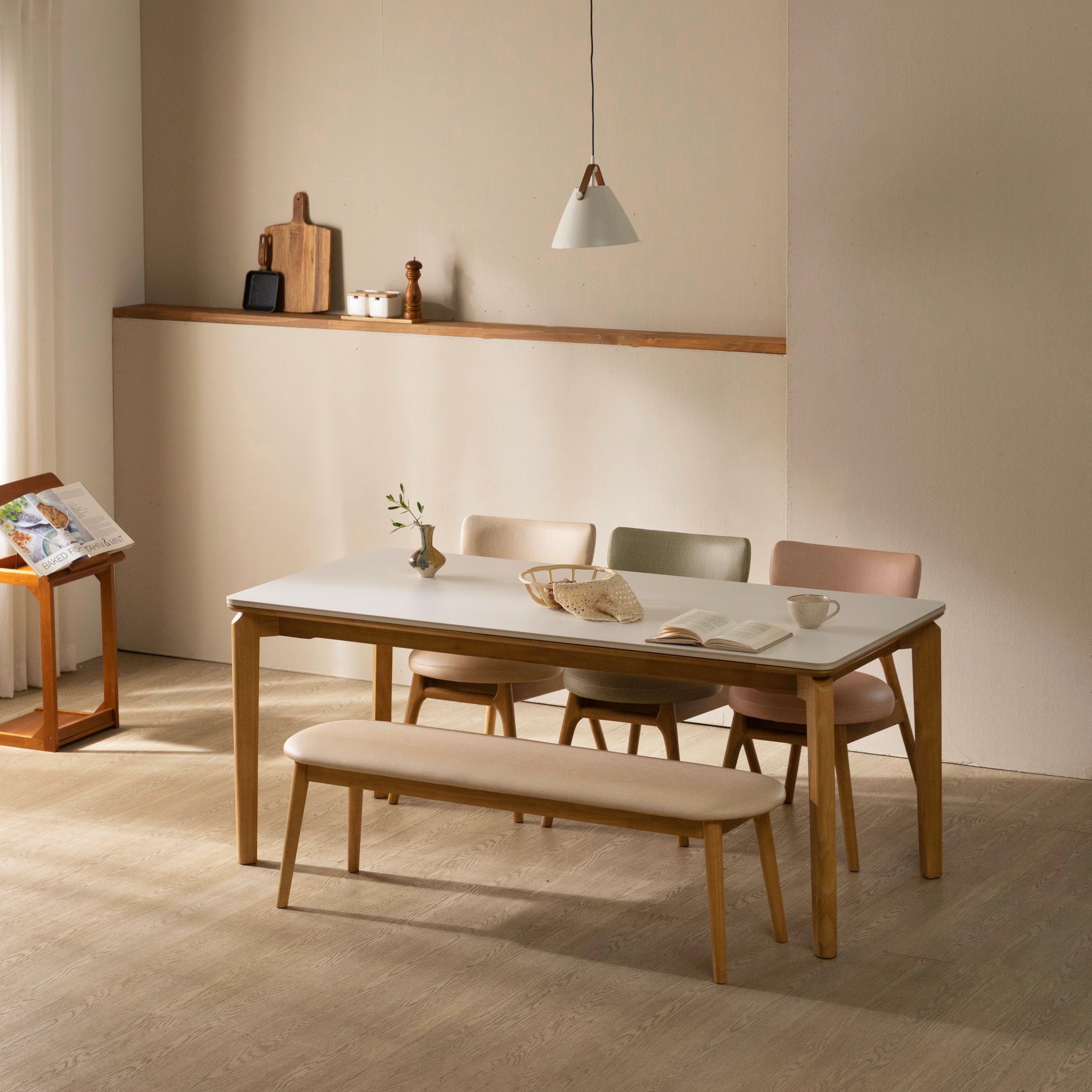 [4인 식탁] 미코하임 디에르 원목 18T 포세린 양면 세라믹 카페 식탁 테이블 1400mm, 내추럴