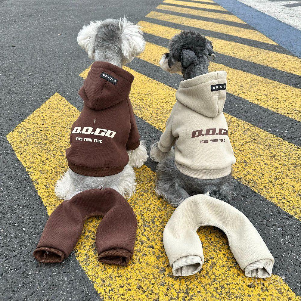강아지 옷 후드 바지 세트 올인원기모 트레이닝 베이지 - 상품 이미지