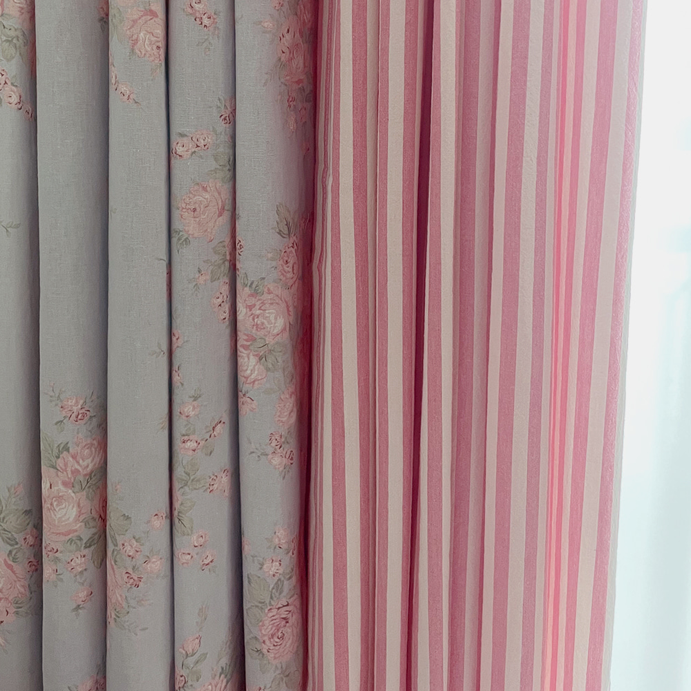 바이아미 멜란 스트라이프 커튼 꽃핑크 아이방 줄무늬 맞춤