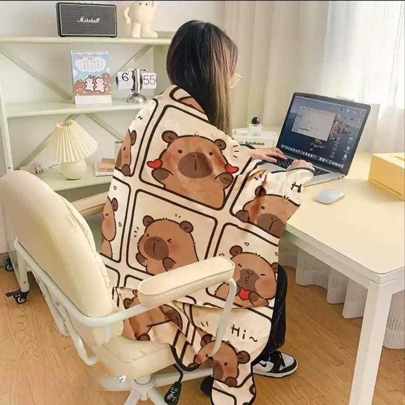 카피바라 담요 부드러운 집순이 동물 낮잠 이불 캠핑 귀여운 블랭킷 소파 망토 - 상품 이미지