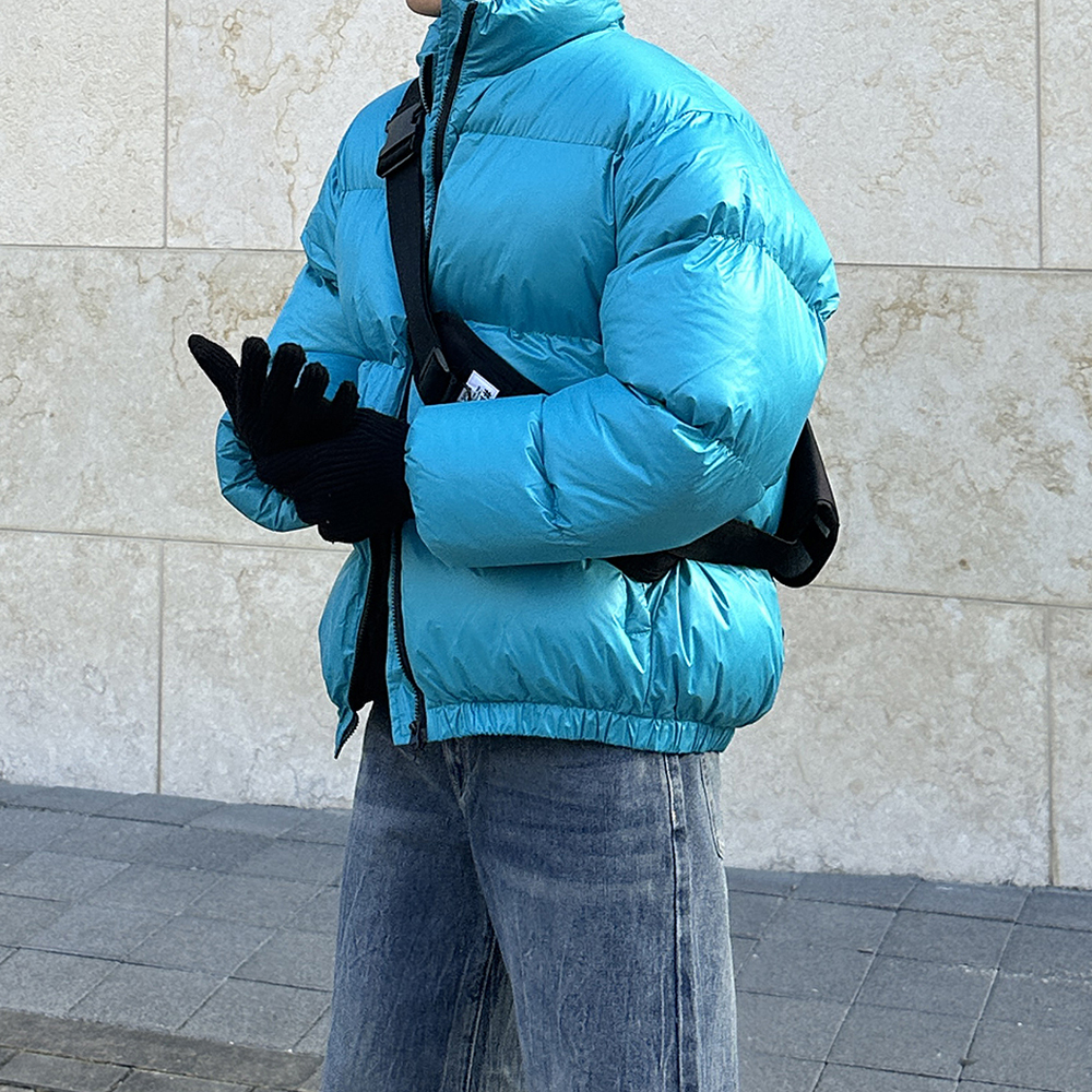 남자 유광패딩 오버핏 웰론 커플 크롭 숏 패딩