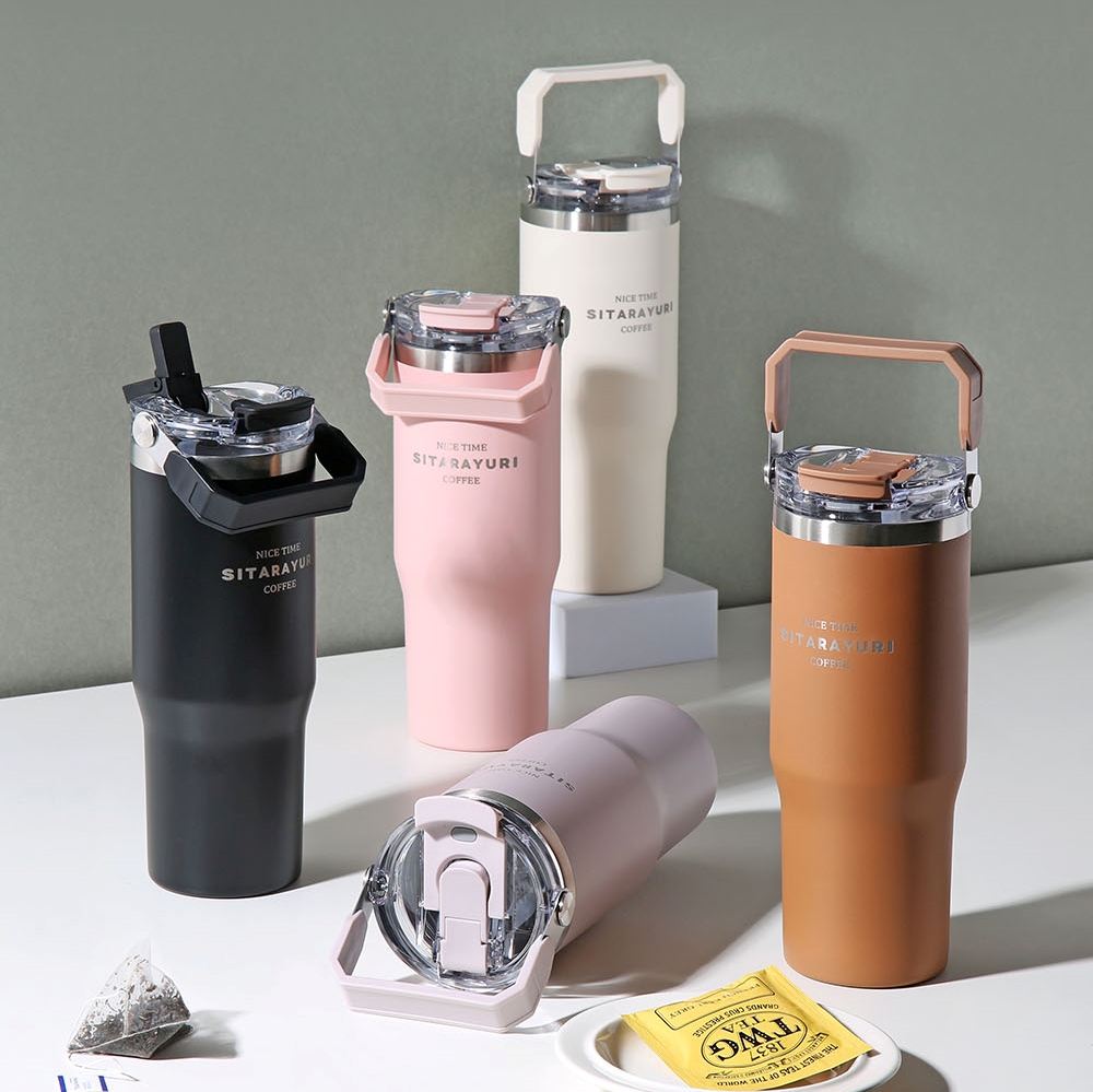 대용량텀블러 보온 보냉 손잡이 스텐 빨대 텀블러 대형 600ml - 메인 이미지